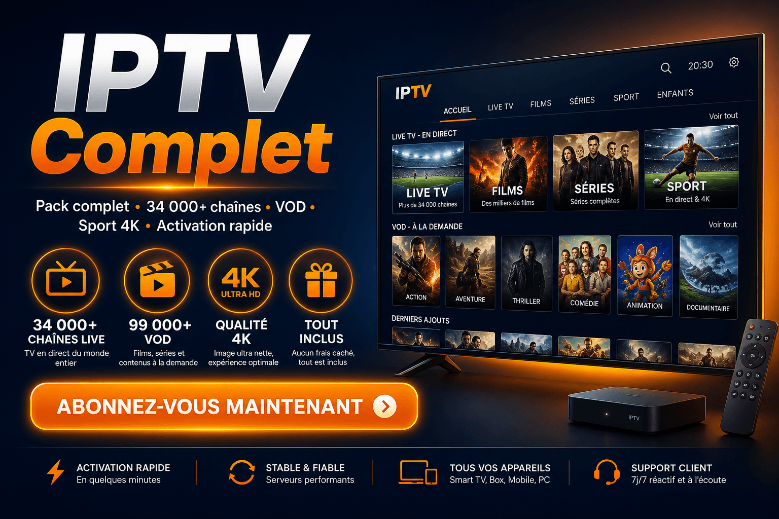 IPTV complet pack tout inclus 4K - IPTV Exclusif