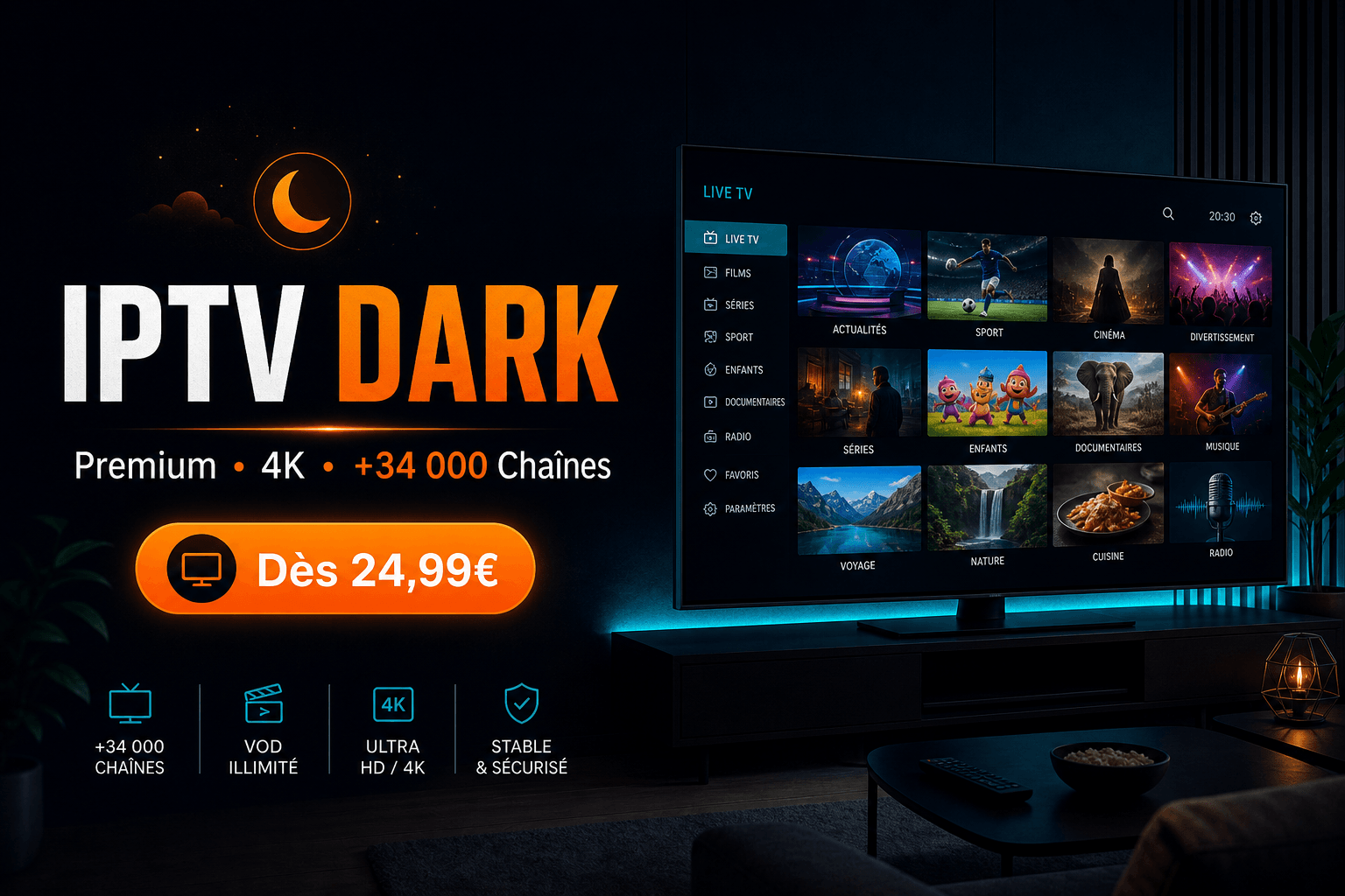 IPTV Dark abonnement 4K - iptv dark premium IPTV Exclusif
