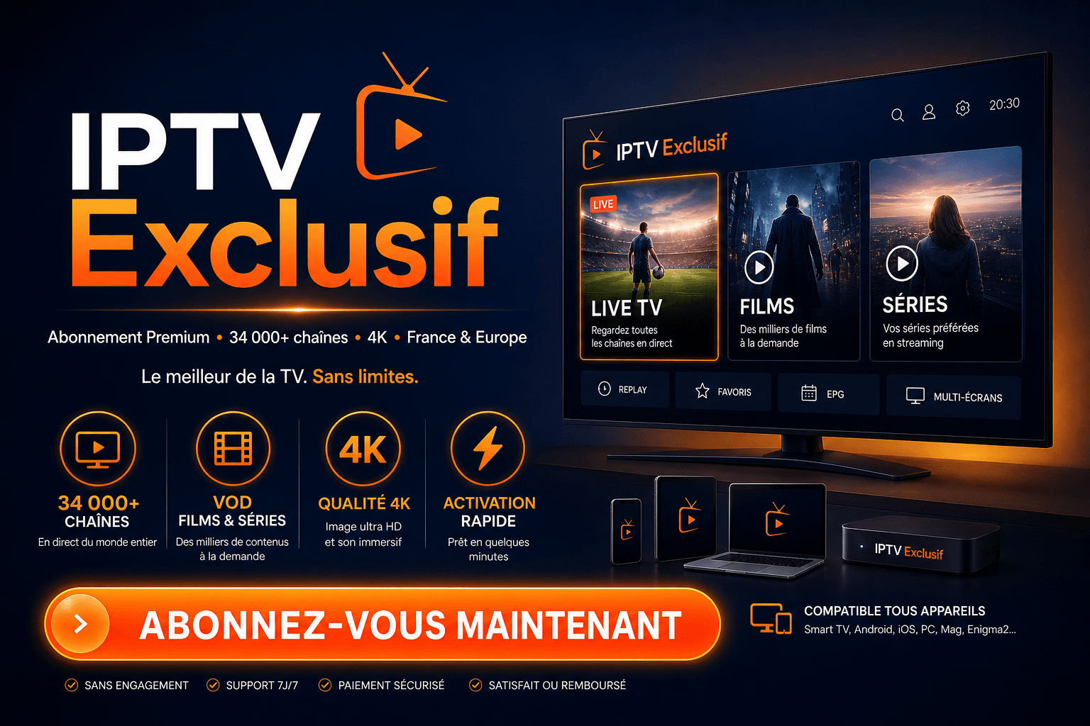 IPTV Exclusif abonnement premium 4K - site officiel
