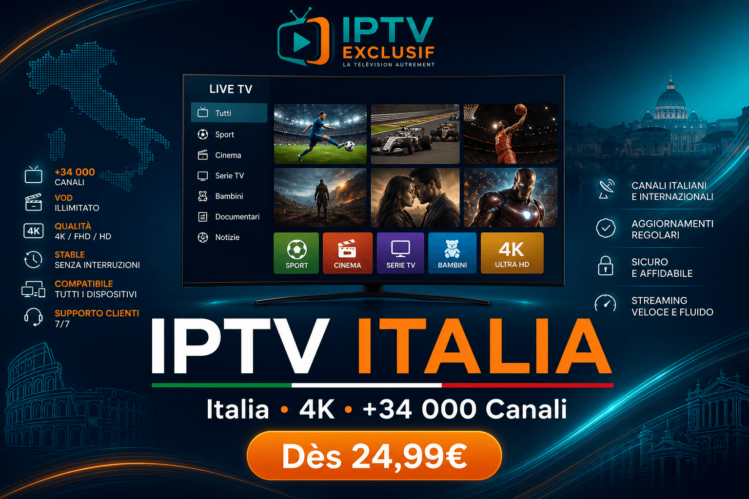 IPTV Italia abonnement 4K - iptv italia premium IPTV Exclusif