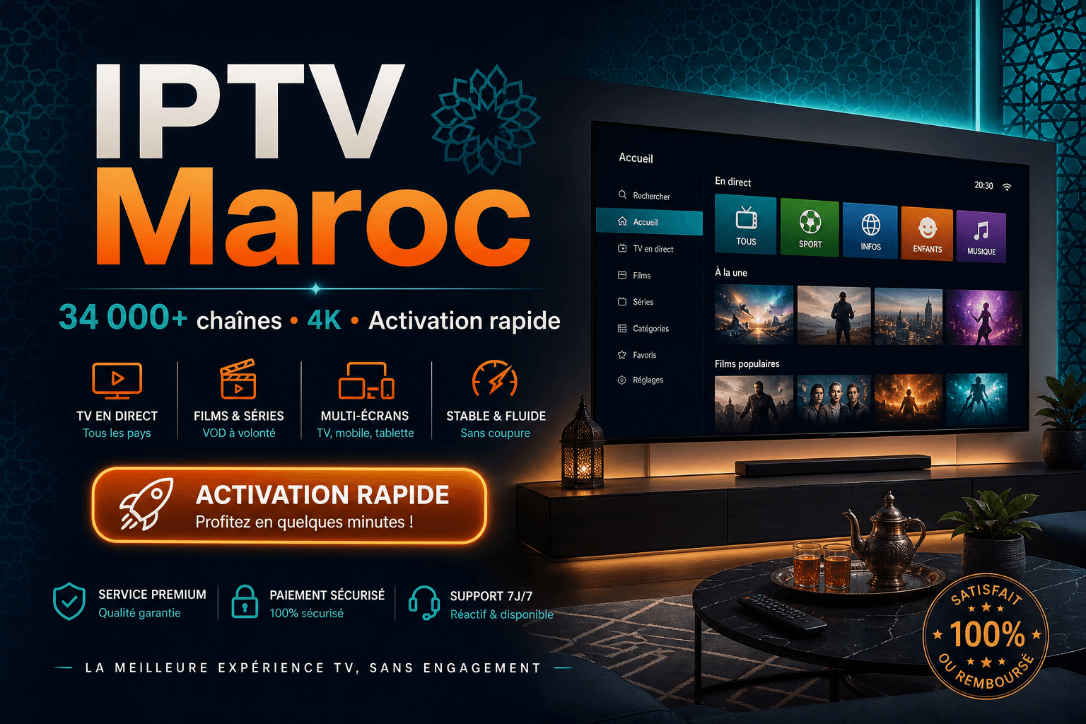 Abonnement IPTV Maroc 4K - chaînes marocaines et sport live IPTV Exclusif