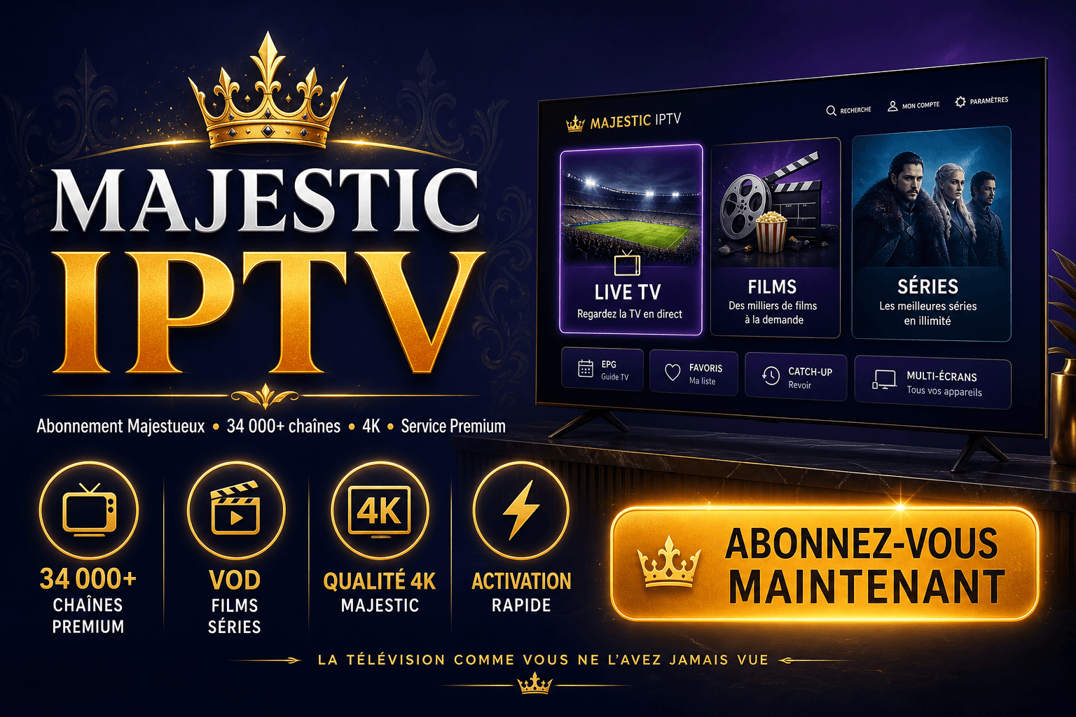 Majestic IPTV abonnement premium 4K - IPTV Exclusif