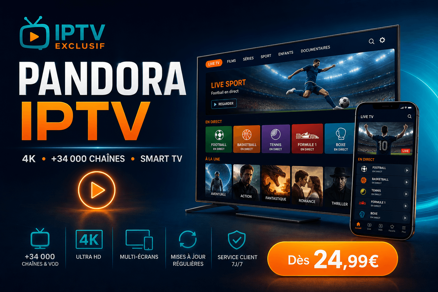 Pandora IPTV abonnement 4K - streaming premium IPTV Exclusif