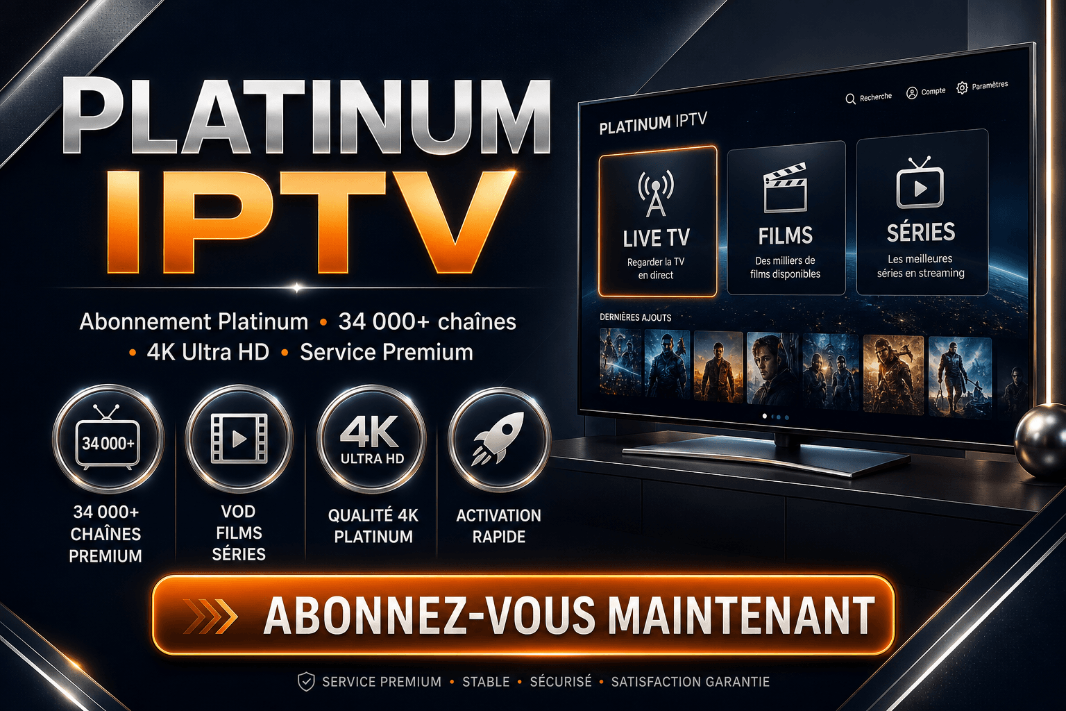 Platinum IPTV abonnement premium 4K - IPTV Exclusif