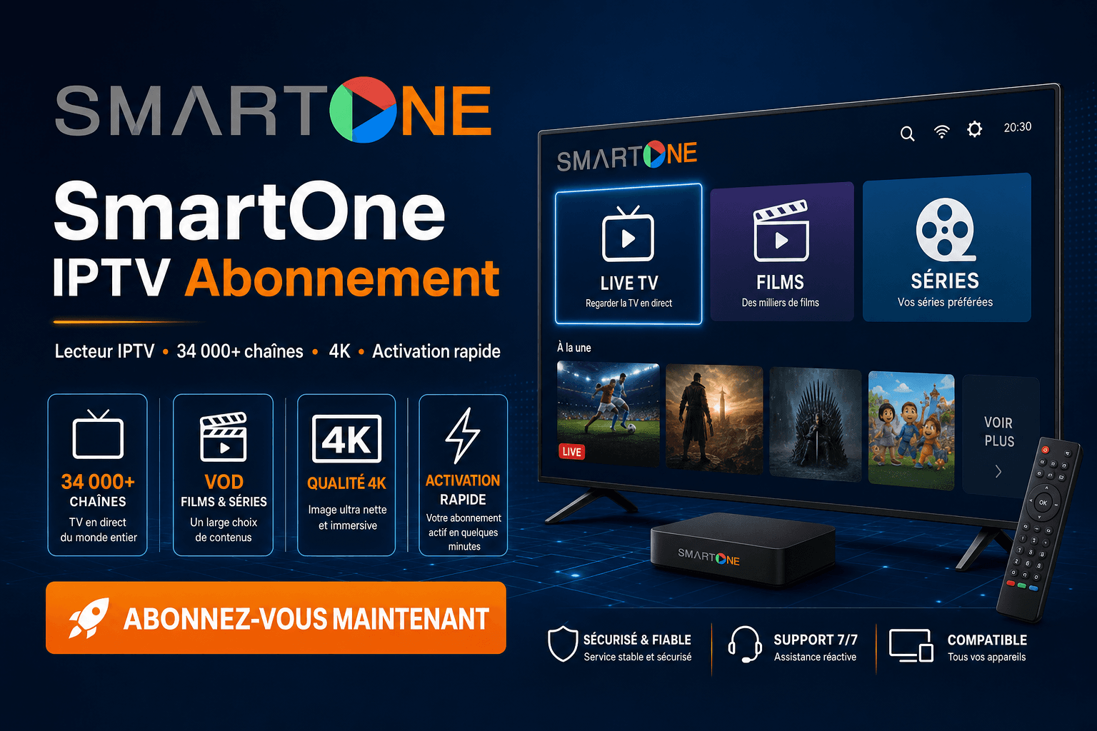 SmartOne IPTV abonnement 4K - lecteur SmartOne IPTV compatible IPTV Exclusif