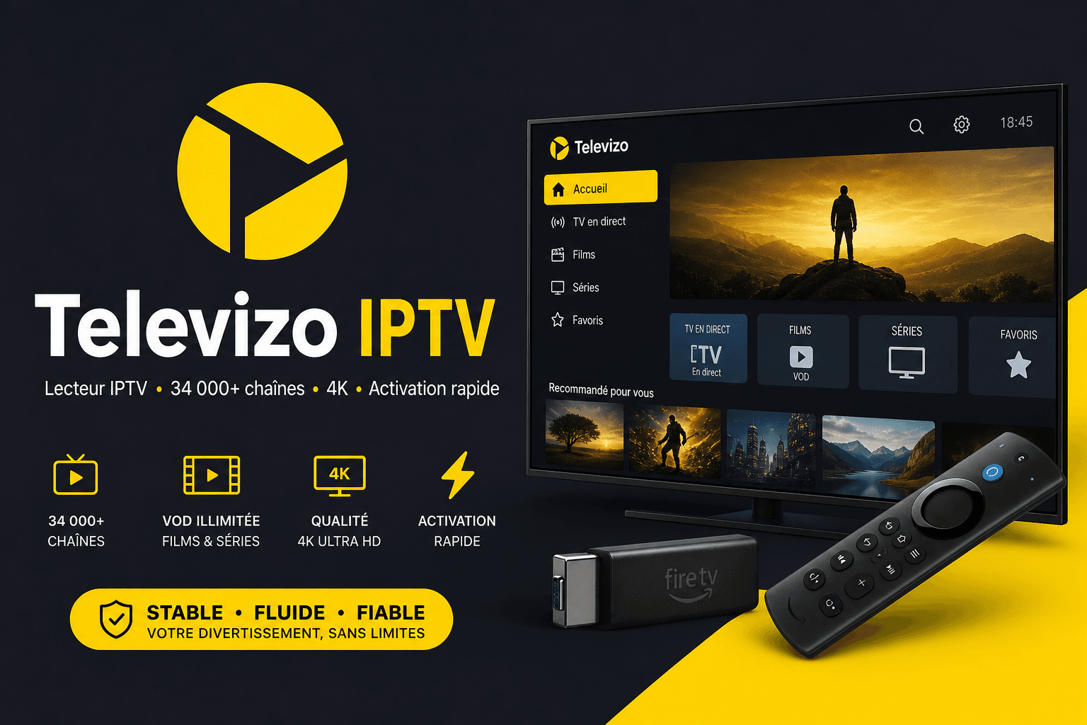 Abonnement Televizo IPTV 4K - lecteur Televizo compatible IPTV Exclusif