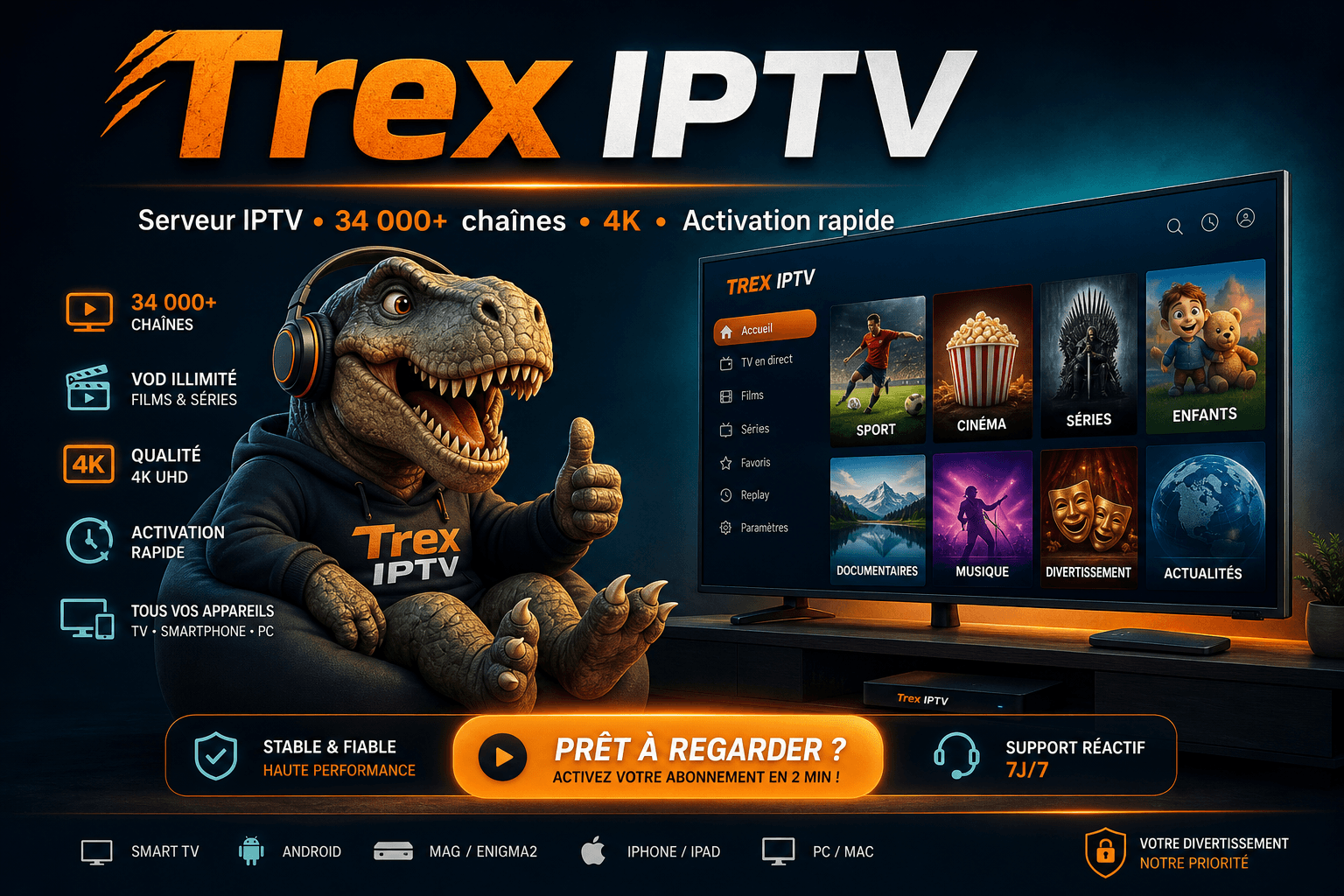 Abonnement Trex IPTV 4K - serveur IPTV stable IPTV Exclusif