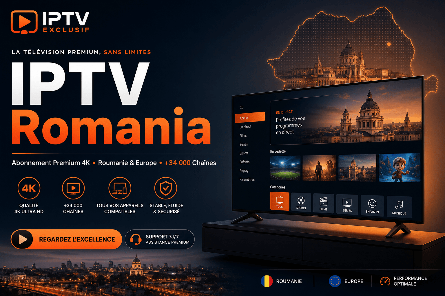 IPTV Romania abonnement 4K - iptv romania premium IPTV Exclusif