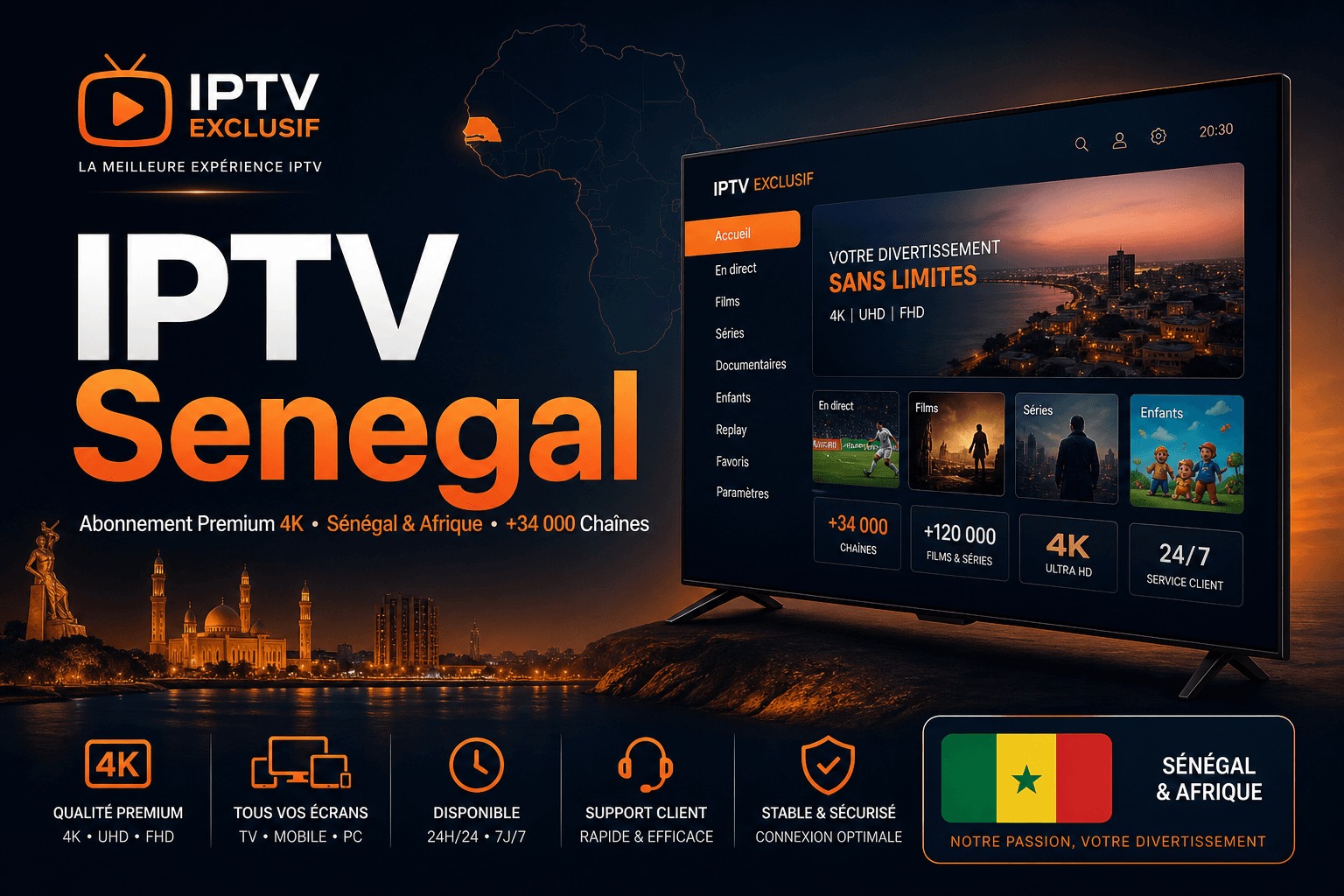 IPTV Senegal abonnement 4K - iptv senegal premium IPTV Exclusif